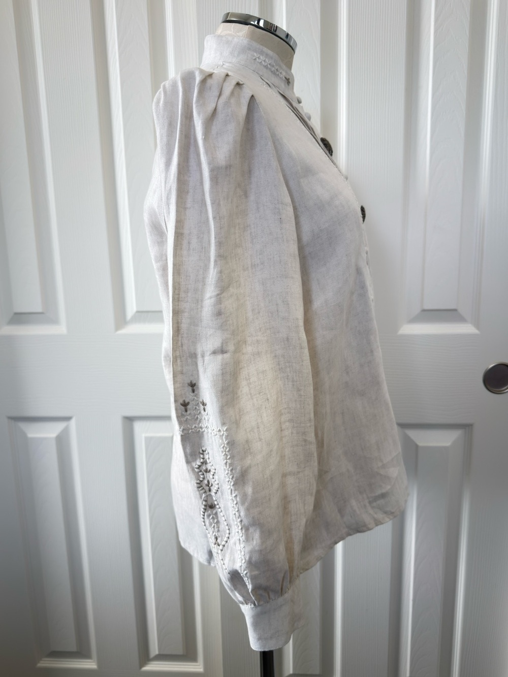 Vintage Landhaus Alpine Dirndl Cottagecore Folk Linen Pleated Top EU 38 US 8 - Picture 5 of 10